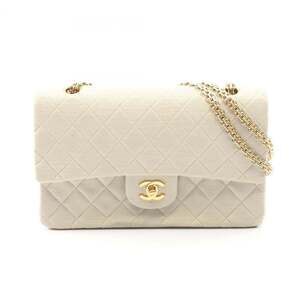 CHANEL Matelasse Double Flap Shoulder Bag, Canvas, Women's, Beige